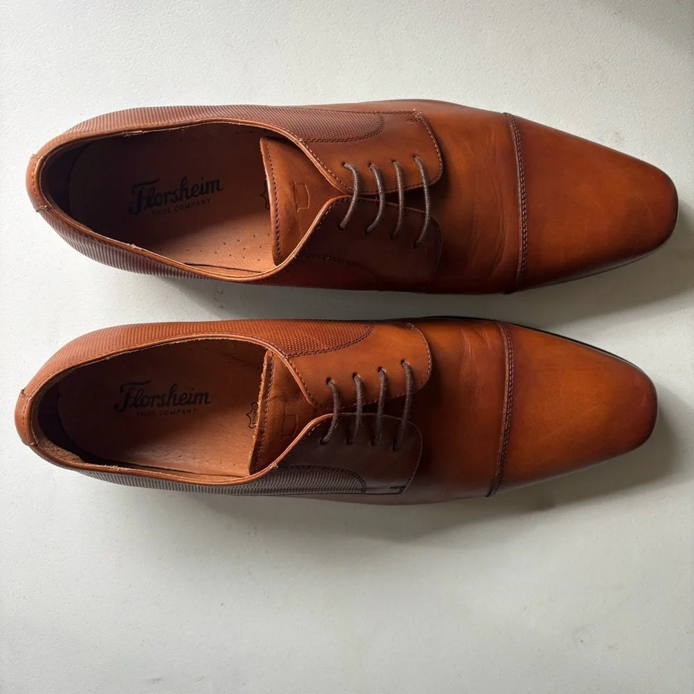 Florsheim Postino Cognac Smooth Leather Cap Toe Derby Dress Shoes 13 D Wedding